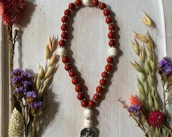 Red Jasper Howlite Prayer Beads | Rustic Cross Pendant, Christian Devotional Necklace