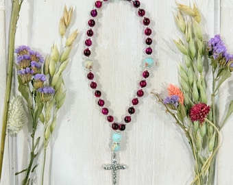 Handmade Pink Tiger's Eye Jasper Prayer Beads with Cross Pendant