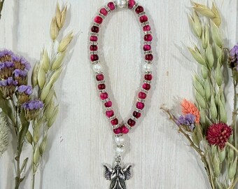 Pink Tiger's Eye Pearl Prayer Beads with Angel Pendant | Devotional Christian Jewelry