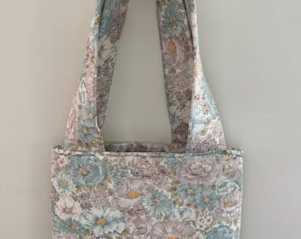 Tote Bag - Blue and gray floral - Padded straps