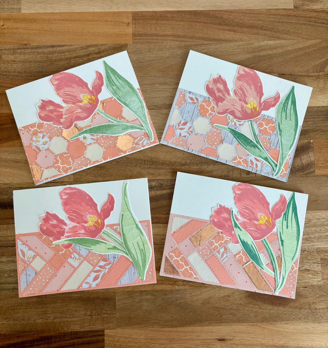 Greeting Cards - 4 in a Set - Flower and Geometric Shapes - Etsy
