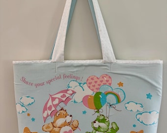 XL Tote Bag - Care Bears - Upcycled vintage pillowcase