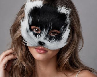 Frauen Kunstpelz Gesichtsmaske | Gothic Style Halloween Cosplay Maske | Schickes Partykleid Requisite