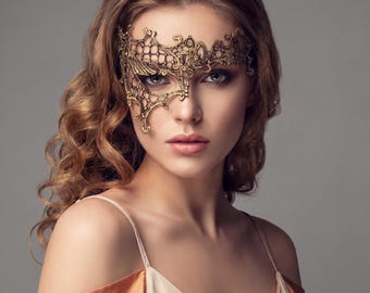 Máscara de encaje dorado para fiestas / Máscara para ojos de mujer de inspiración vintage