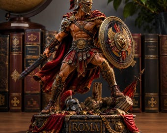 Roman Gladiator Statue 3D Printed Figurine, Detailed Warrior Sculpture for History Buffs and Desk Decor