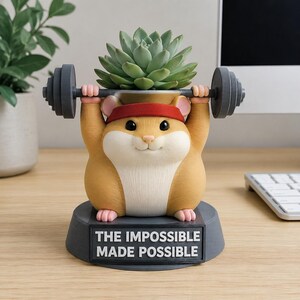 Motivational Hamster Planter - Unique 3D Printed Succulent Pot - Hand Painted Desk Decor