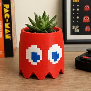 Pot de fleurs rétro arcade fantôme imprimé en 3D - Support pour plantes succulentes peint à la main -