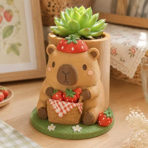 Capybara Picknick Pflanzer, Handbemalter 3D Gedruckter Sukkulenten Topf, Cottagecore Schreibtisch Dekor