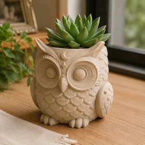 Enchanted Owl 3D Printed Planter, Whimsical Hand-Painted Succulent Pot, Woodland Decor Sculpture