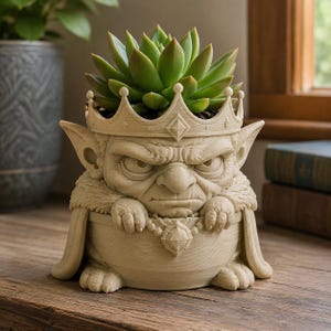 Goblin King Planter, Hand-Painted 3D Printed Succulent Pot, Fantasy Home Decor