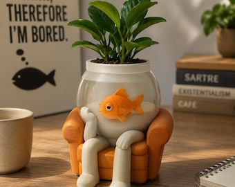 3D-geprinte plantenbak existentiële goudvis, grillige succulente bureaupot, handgeschilderd artistiek interieur