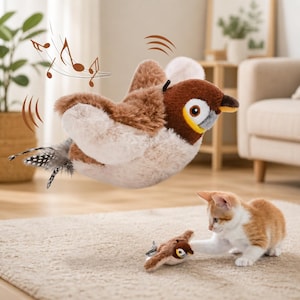 Rechargeable Chirping Bird Cat Toy: Touch-Activated Flapping Plush Interactive Pet Toy