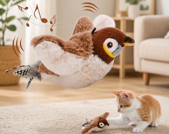Hot Simulated Bird Cat Toy Rechargeable Chirping Flapping Touch Activated Plush Interactive Pet Toy Motion Sensor Kitten Electric Gift