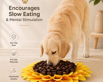 Sunflower Snuffle Mat for Dogs | Large Dog Enrichment Mat | Non-Toxic Felt Slow Feeder | Machine Washable | Anti-Slip | Dog Nose Work