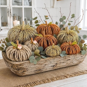 Set van 3 pompoenen van touw, goud, oranje of jute, herfstdecoratie voor op tafel