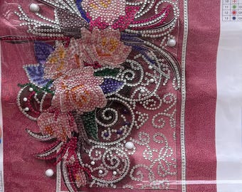 Jarrón de flores terminado. Pintura de diamantes de 30 x 40 cm.