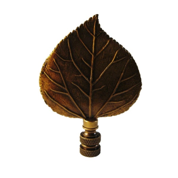 LARGE CAST LEAF Aged Brass Finish Lamp Finial-Highly Detailed Cast Metal