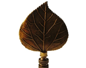 LARGE CAST LEAF Aged Brass Finish Lamp Finial-Highly Detailed Cast Metal