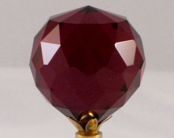 Lamp Finial-Stunning Leaded Crystal Lamp Finial**RED**Brass Base