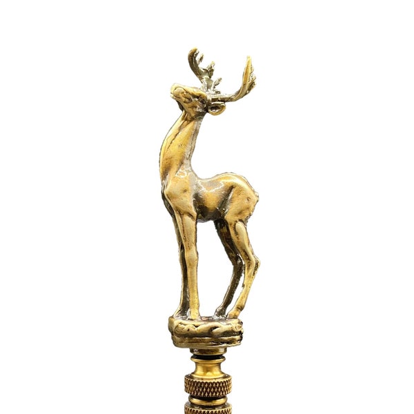 STANDING DEER Aged Brass Finish Lamp Finial-Highly Detailed Cast Metal