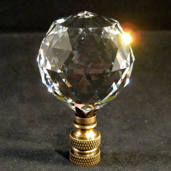 Lamp Finial-Faceted Leaded Crystal Ball**Antique Brass Base**