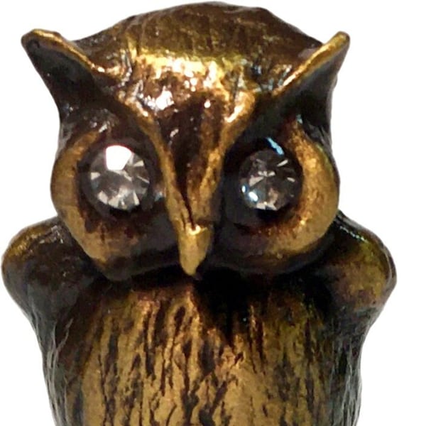 RHINESTONE OWL Aged Brass Finish Lamp Finial-Highly Detailed Cast Metal