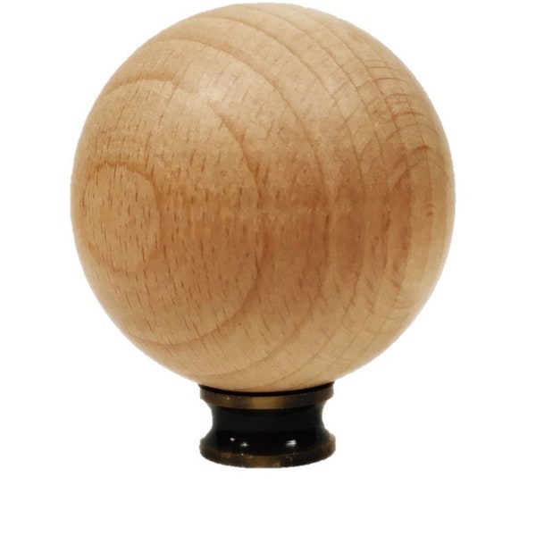 Wood Lamp Finial-Solid Beech Wood BALL W/Dual Thread Base in 4 Plated Finishes-Large