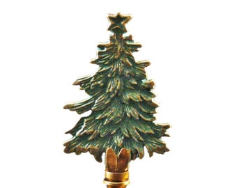 Holiday Lamp Finial-CHRISTMAS TREE-Antique Brass w/ Green Patina Finish-Solid Brass Base in AB Finish