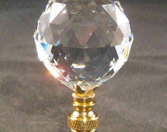 Lamp Finial-Faceted Leaded Crystal Ball**Solid Polished Brass Base**