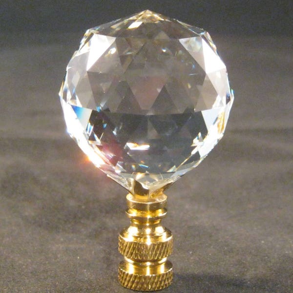 Lamp Finial-Faceted Leaded Crystal Ball**Solid Polished Brass Base**