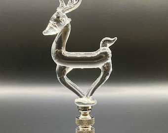 Holiday/Christmas Lamp Finial-Clear GLASS REINDEER-Polished Nickel Base