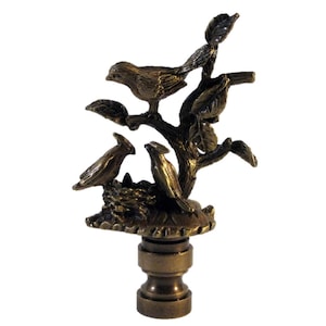 BIRDS IN BRANCHES Aged Brass Finish Lamp Finial-Highly Detailed Cast Metal