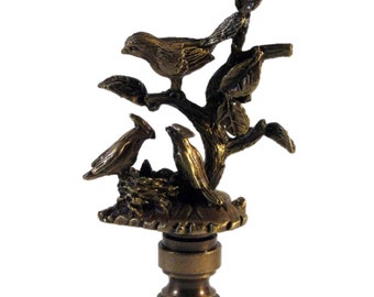 BIRDS IN BRANCHES Aged Brass Finish Lamp Finial-Highly Detailed Cast Metal