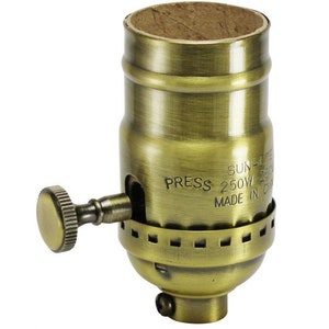 Lamp Parts ON/OFF Turn Knob Solid BRASS Medium Base Socket-Antique Brass Finish