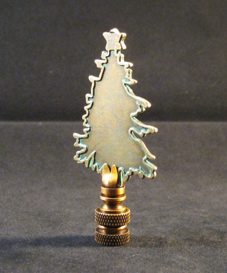 Holiday Lamp Finialchristmas Treeantique Brass W/ Green Etsy