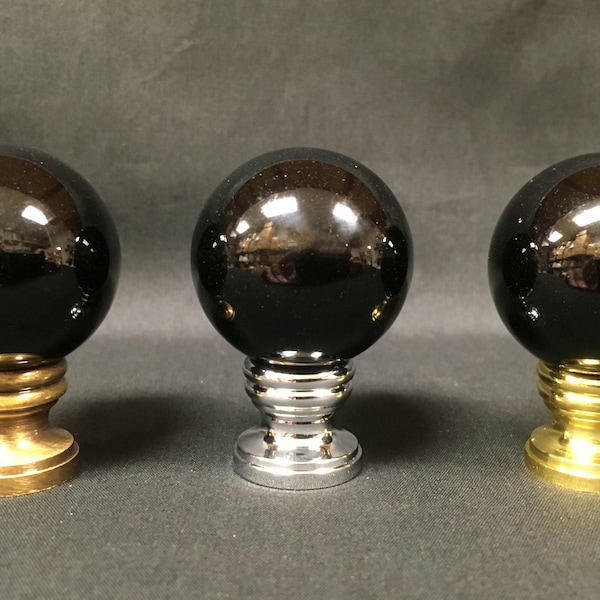 Lamp Finial-BLACK OBSIDIAN STONE Sphere On Pedestal Base Available in 3 Finishes (1 Pc.)