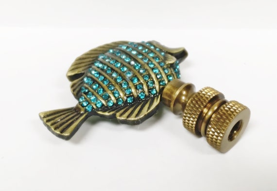 Highly detailed casting Lamp Finial-TROPICAL FISH w/Aqua rhinestones-AB Finish 