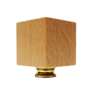 Wood Lamp Finial-Solid Beech Wood CUBE W/Dual Thread Base in 4 Plated Finishes