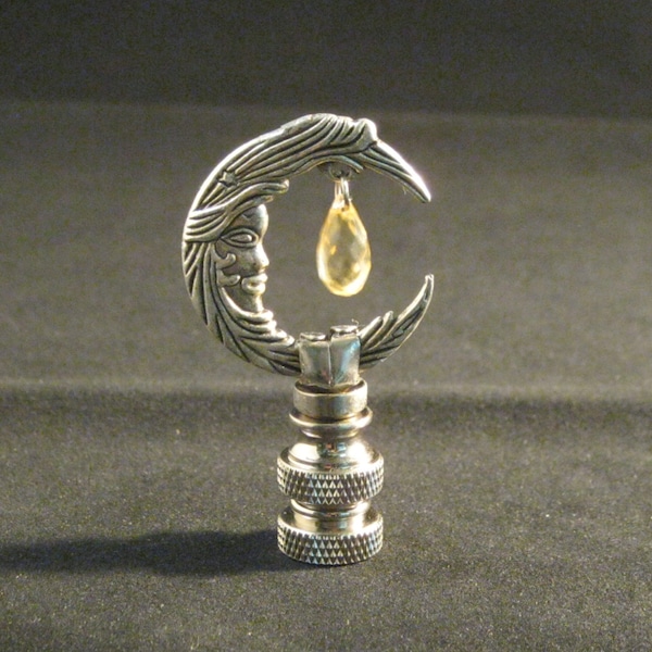 Lamp Finial-Antq. Silver Moon W/Bead-Satin Nickel Base