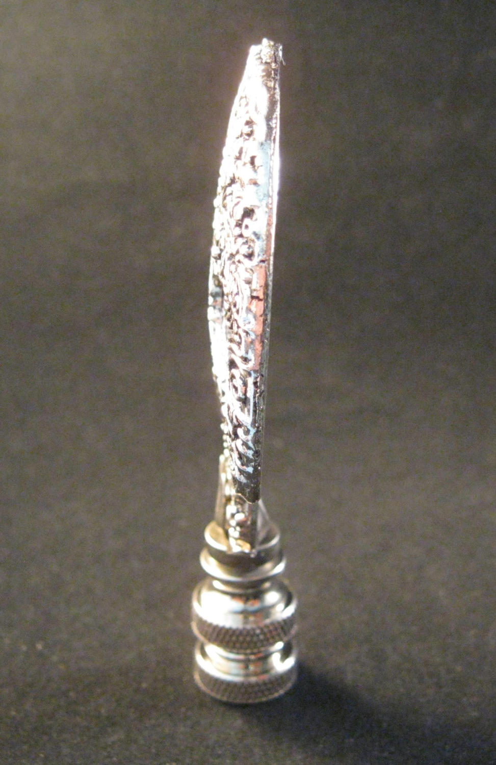 Lamp Finial-antq. Silver RHINESTONE Leaf-satin Nickel Base