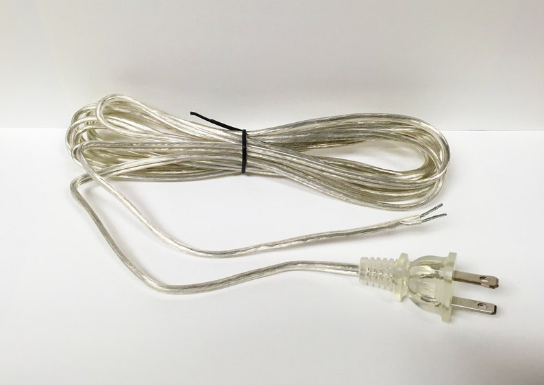 May include: A silver-colored speaker wire with a clear plug. The wire is coiled and the plug is visible.