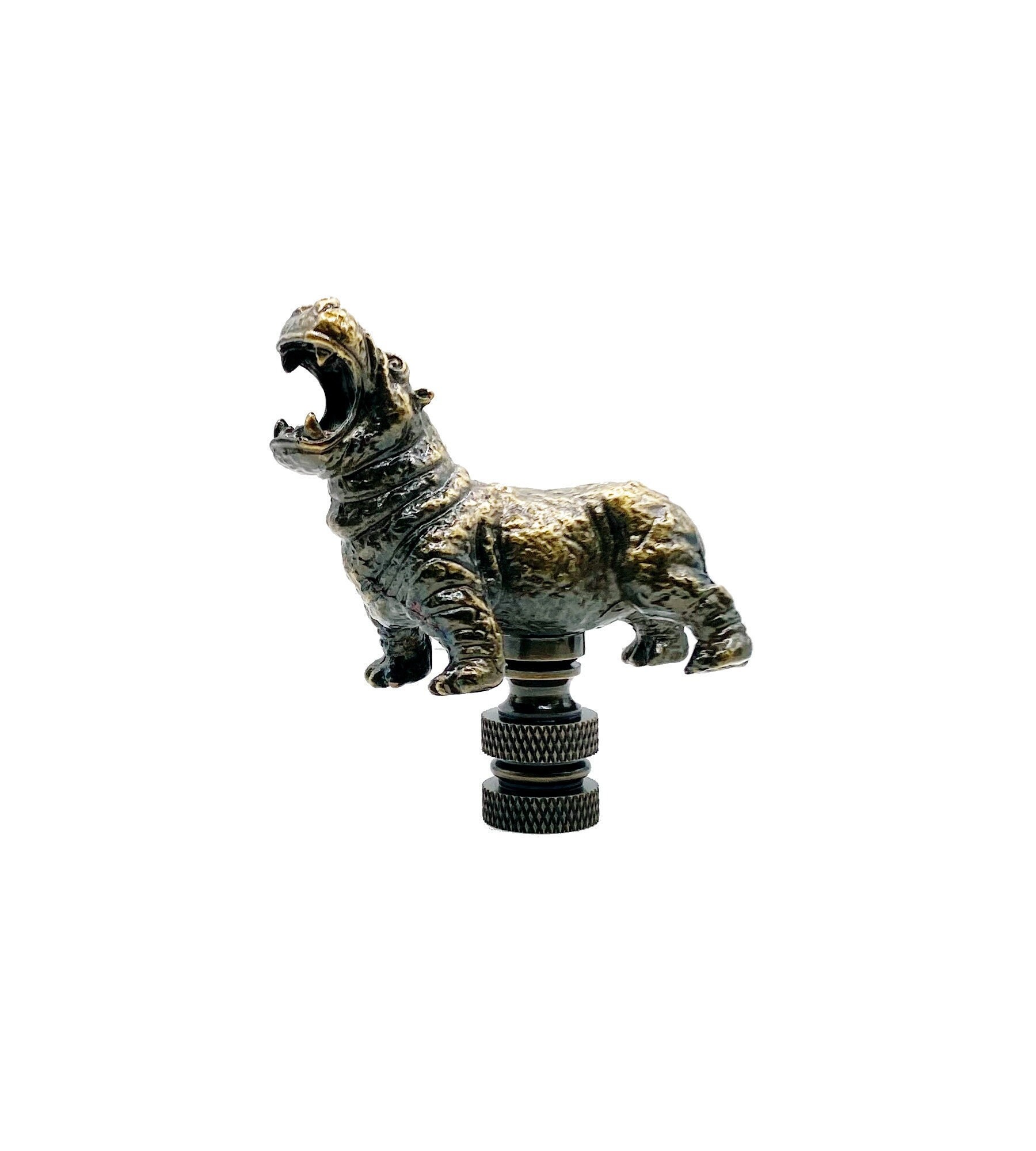 HIPPOPOTAMUS Lamp Finial-Aged Brass Finish-Highly Detailed Metal Casting