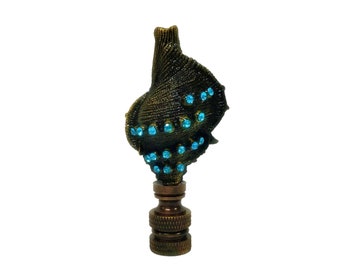 CAST SEA SHELL w/Rhinestones-Aged Brass Lamp Finial-Highly Detailed Cast Metal