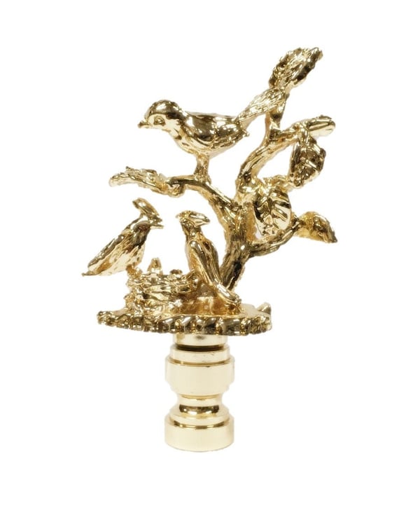 BIRDS IN BRANCHES Polished Brass Finish Lamp Finial-Highly Detailed Cast Metal