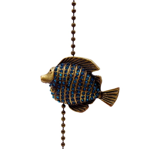 Lamp Parts-RHINESTONE TROPICAL FISH Fan/Socket Pull Chain-Antique Brass Finish