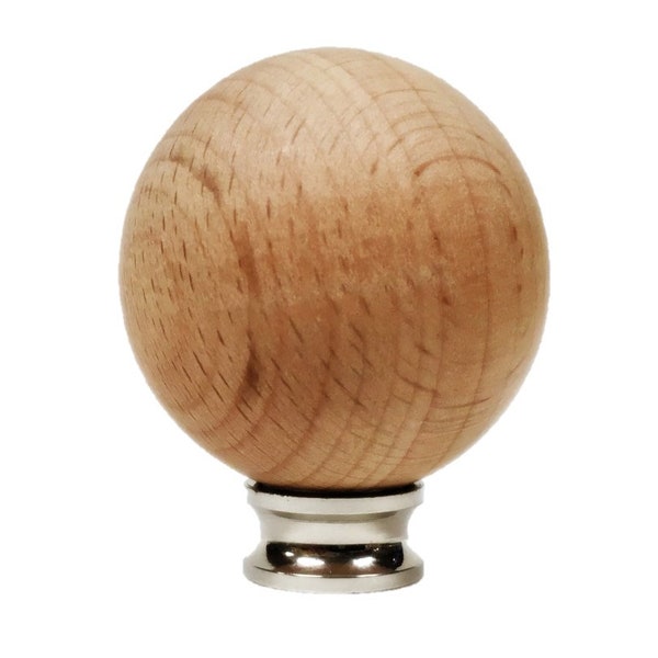 Wood Lamp Finial-Solid Beech Wood BALL W/Dual Thread Base in 4 Plated Finishes-Small