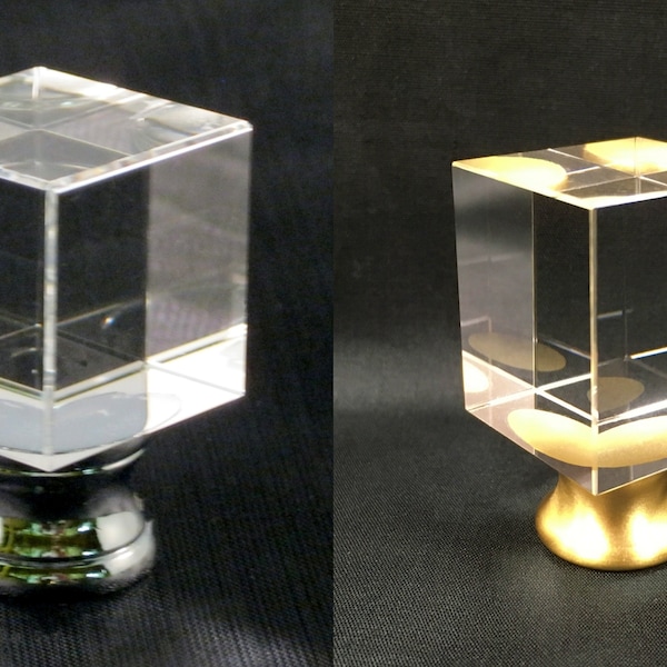 CUBE Optic Crystal Lamp Finial-Chrome or Satin Brass Finish