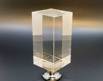 RECTANGLE CUBE Optic Crystal Lamp Finial-Available with Chrome or Satin Brass Base