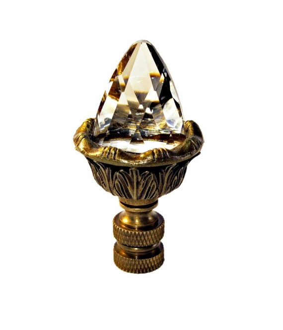 Lamp Finial-STUNNING LEADED CRYSTAL LAMP FINIAL**ANTIQUE BRASS BASE**