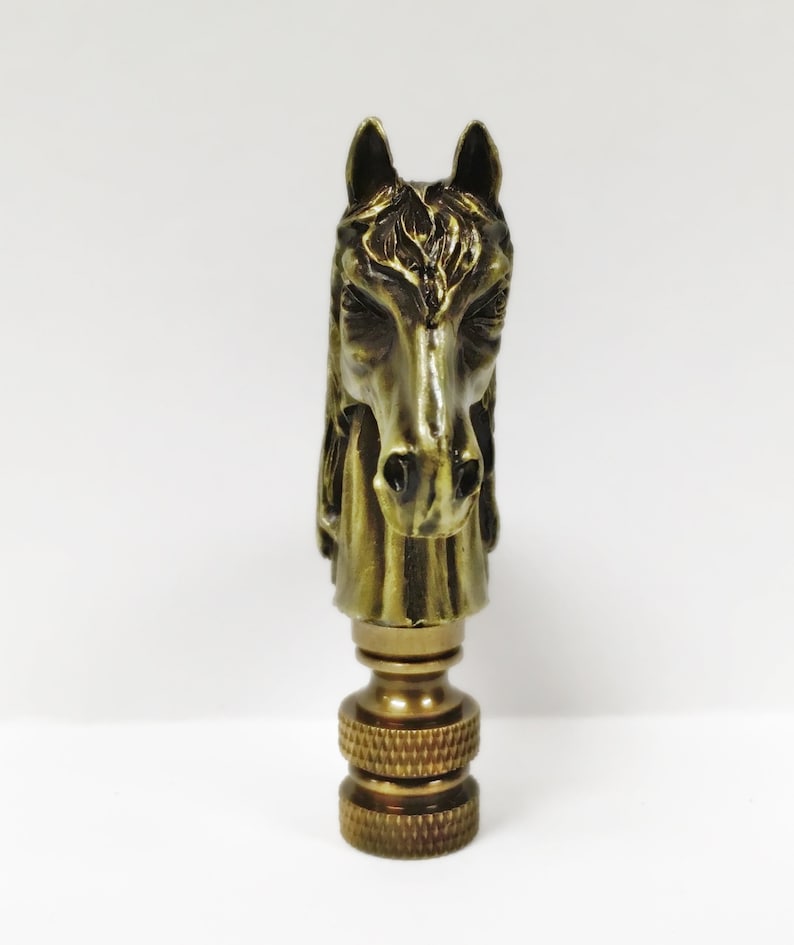 HORSE HEAD Aged Brass Lamp Finialhighly Detailed Cast Metal Etsy